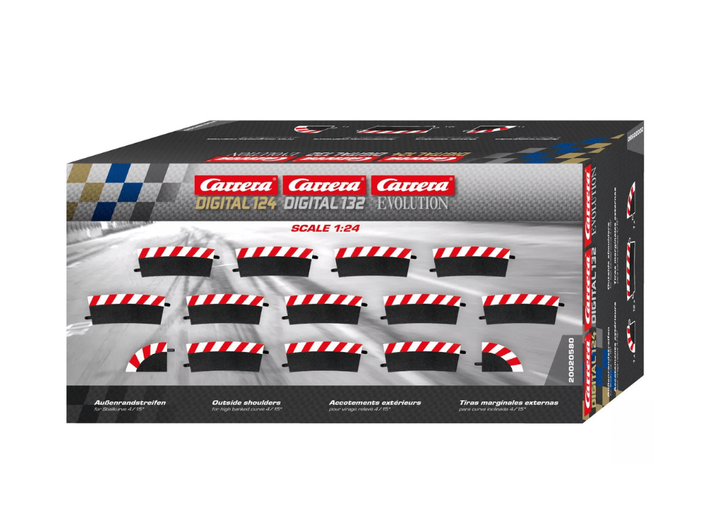 Carrera 124 & 132 | Outside Shoulder for High Banked Curve 4/15° x12 Pack | Includes End Pieces x2 | 20580