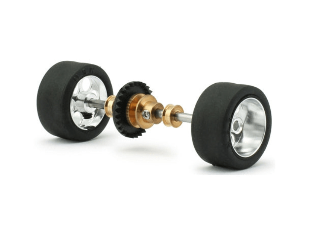 NSR | Rear Axle Assembly w/ Wheels & Tires | Ready to Race Kit for Carrera GT3 Models | Inline | 9135