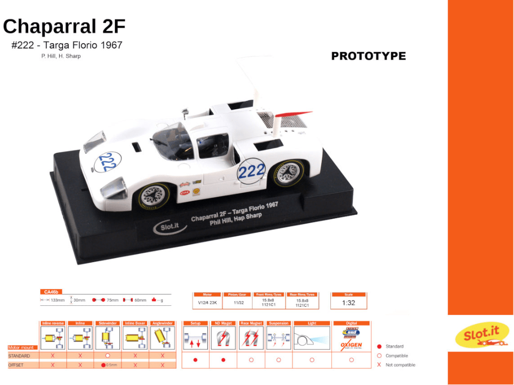 Slot.it | Chaparral 2F | 222 Chaparral Cars - Targa Florio 1967 | CA46B