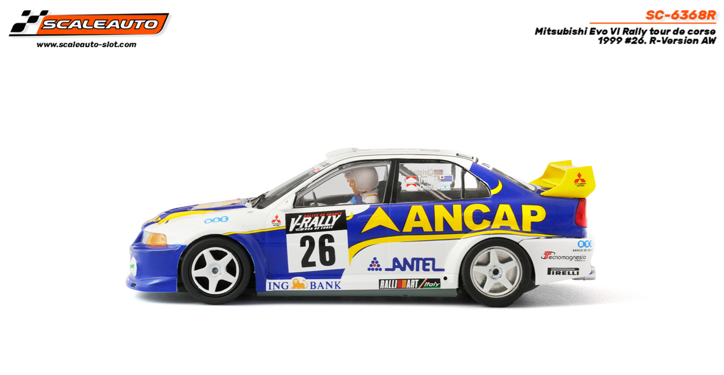 Scaleauto | Mitsubishi Lancer Evo VI | #26 Ancap Ralliart | Home Series | SC-6368 | 1/32 Scale Slot Car
