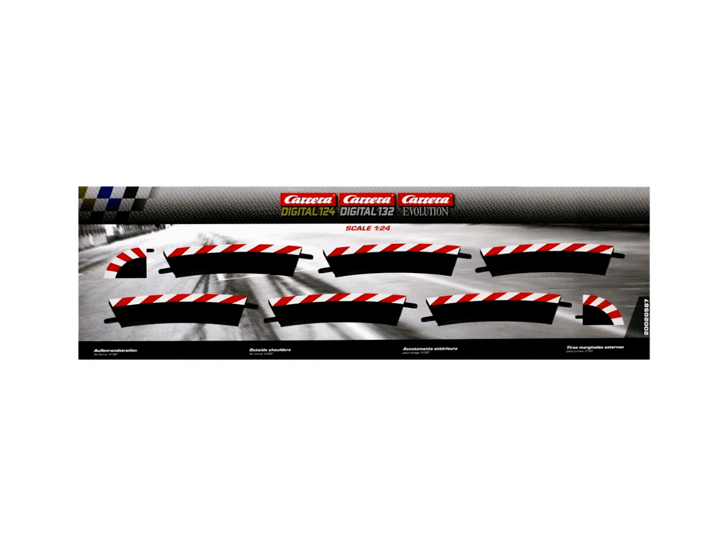 Carrera 124 & 132 | Outside Shoulder for Curve 1/30° x6 Pack | Includes End Pieces x2 | 20567