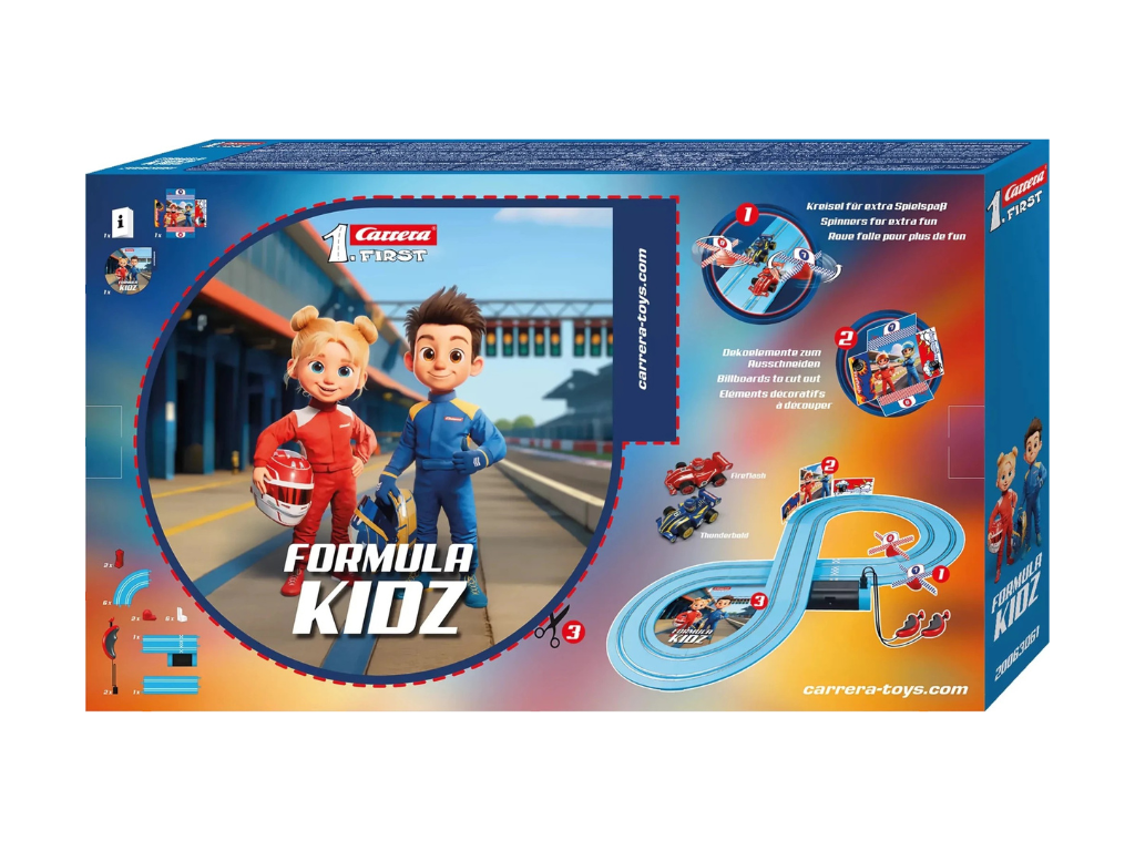 Carrera First | Formula Kidz | Fireflash vs. Thunderbold | 63061 | 1/50 Slot Car Racing Set