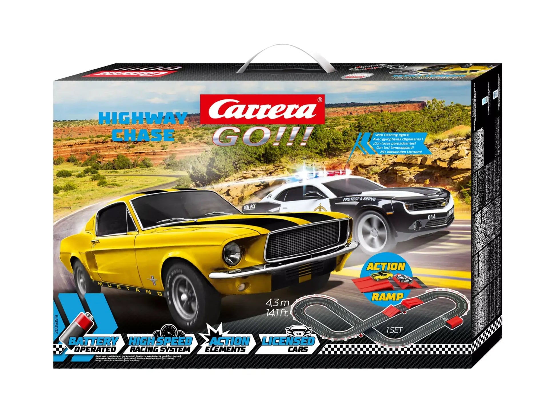 Carrera GO!!! | Highway Chase - Slot Car Racing Set | Mustang vs. Camaro | Battery Powered | 63519