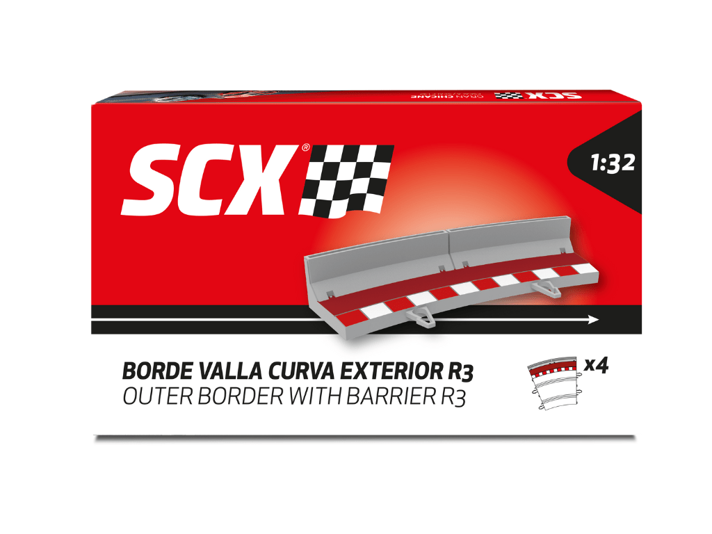 SCX 1:32 | Outside Shoulder w/ Barrier for Curved Track - R3 / 22.5° | x4 Pack | U10473