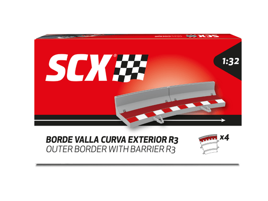 SCX 1:32 | Outside Shoulder w/ Barrier for Curved Track - R3 / 22.5° | x4 Pack | U10473