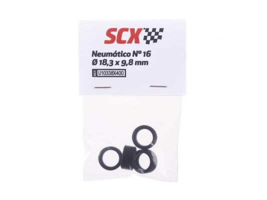 SCX 1:32 | Rubber Tires x4 Pack | 18.3x9.8mm | Tire Kit 16 | U10338