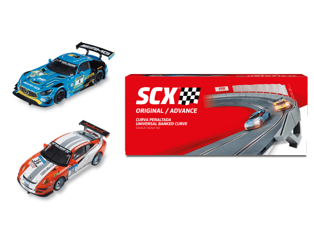 SCX Classic | Banked Curve & GT3 Race Car Set | Bundle 31 | 1/32 Slot Cars