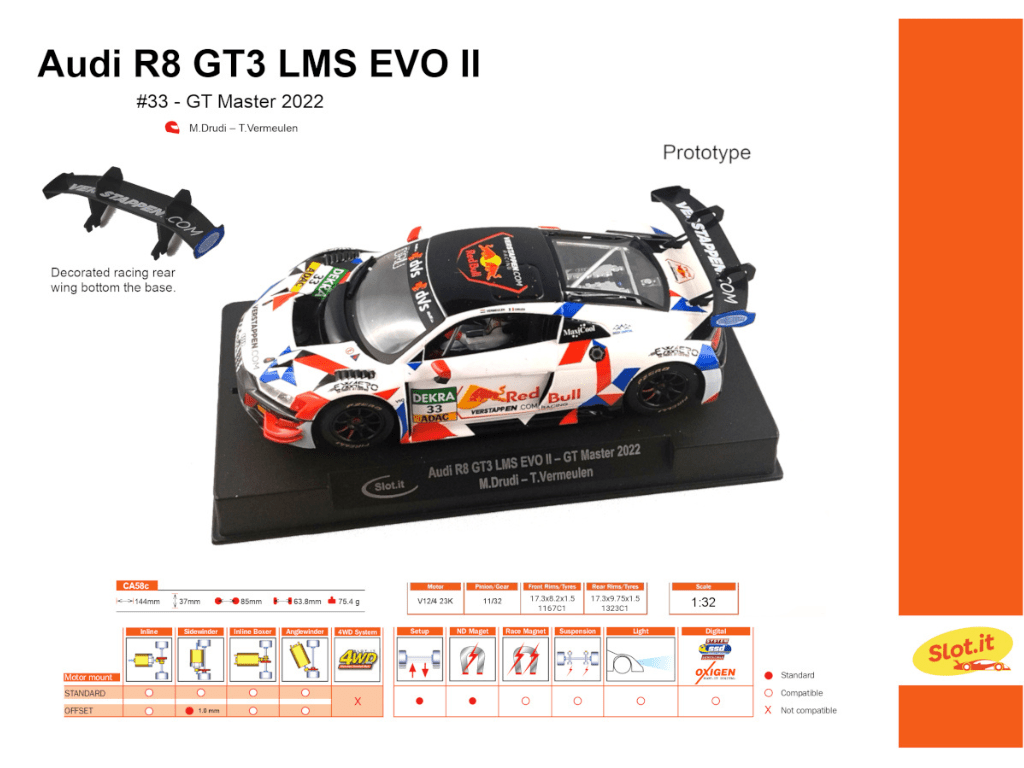 Slot.it | Audi R8 GT3 LMS Evo II | 33 Red Bull CCM | CA58C | 1/32 Slot Car