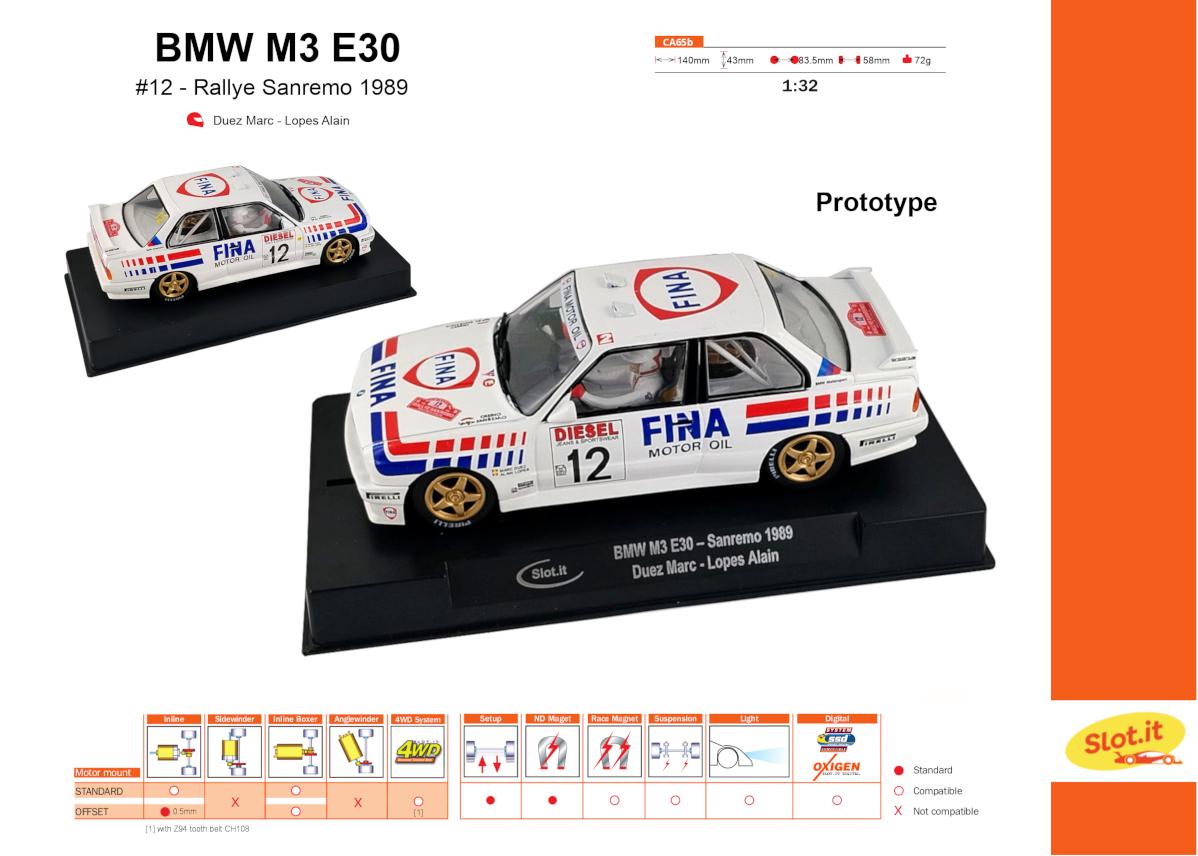 Slot.it | BMW M3 E30 | 12 Fina | CA65B | 1/32 Slot Car