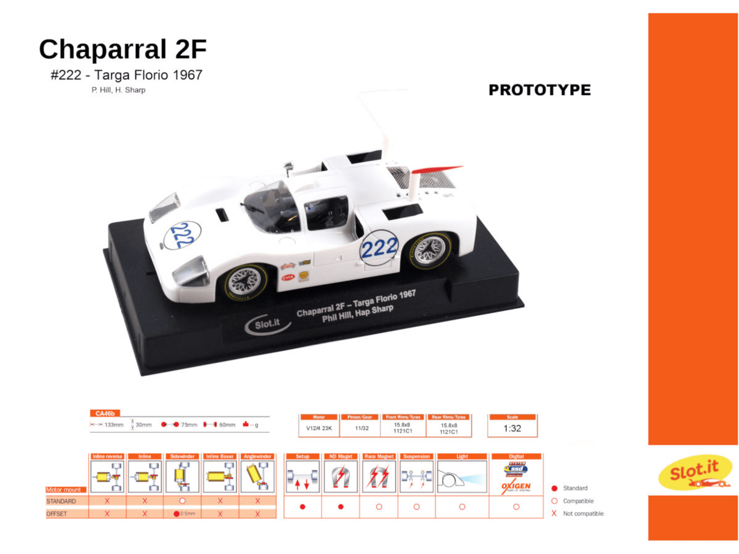 Slot.it | Chaparral 2F | 222 Chaparral Cars - Targa Florio 1967 | CA46B