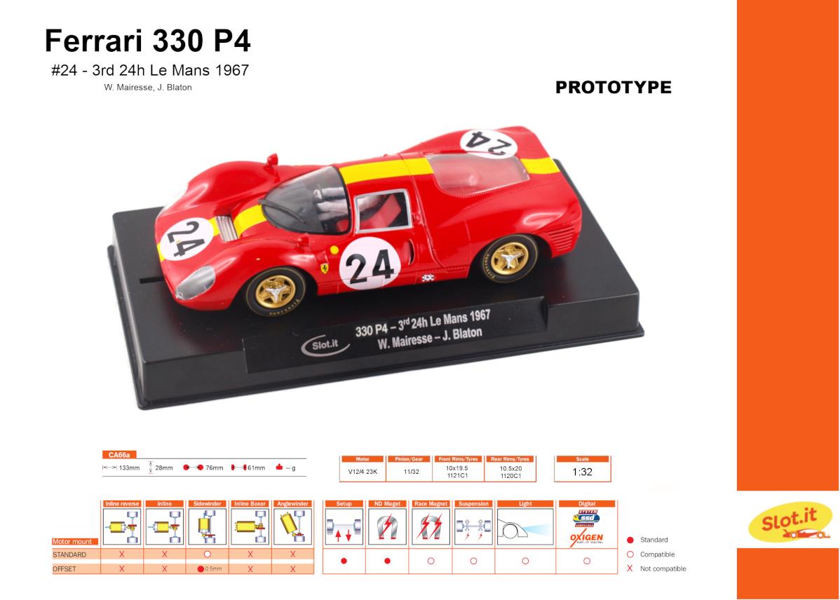 Slot.it | Ferrari 330 P4 | 24 Equipe Nationale Belge | CA66A - US | 1/32 Slot Car